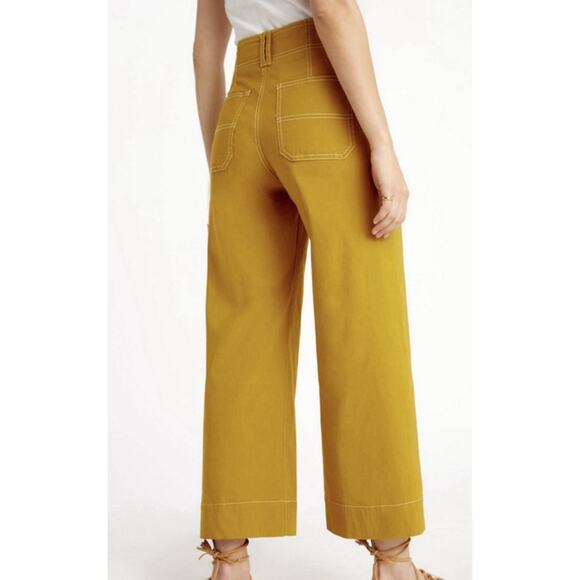 Anthropologie Maeve 32 Mustard Golden Yellow Wide Leg Crop Pants High Rise - Picture 5 of 9